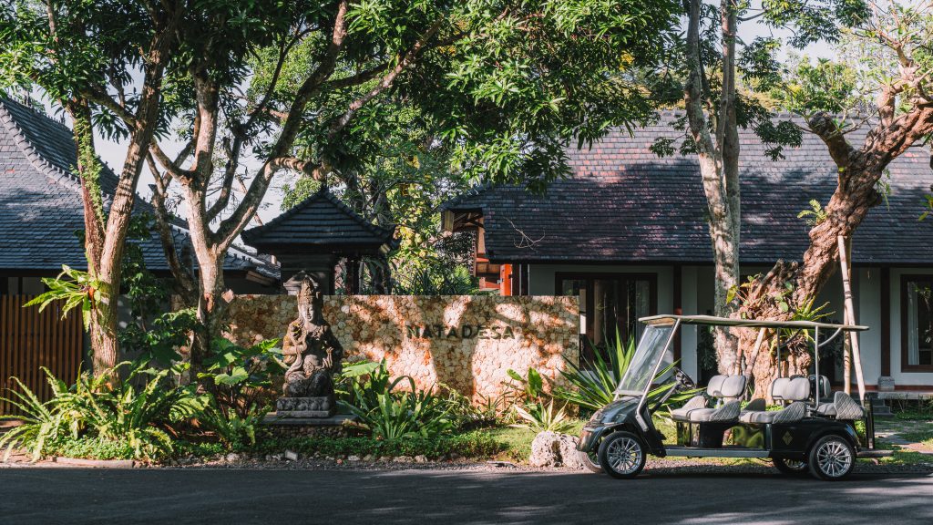 Contemporary luxury villa exterior in a secure Bali residential estate, ideal for long-term investment
